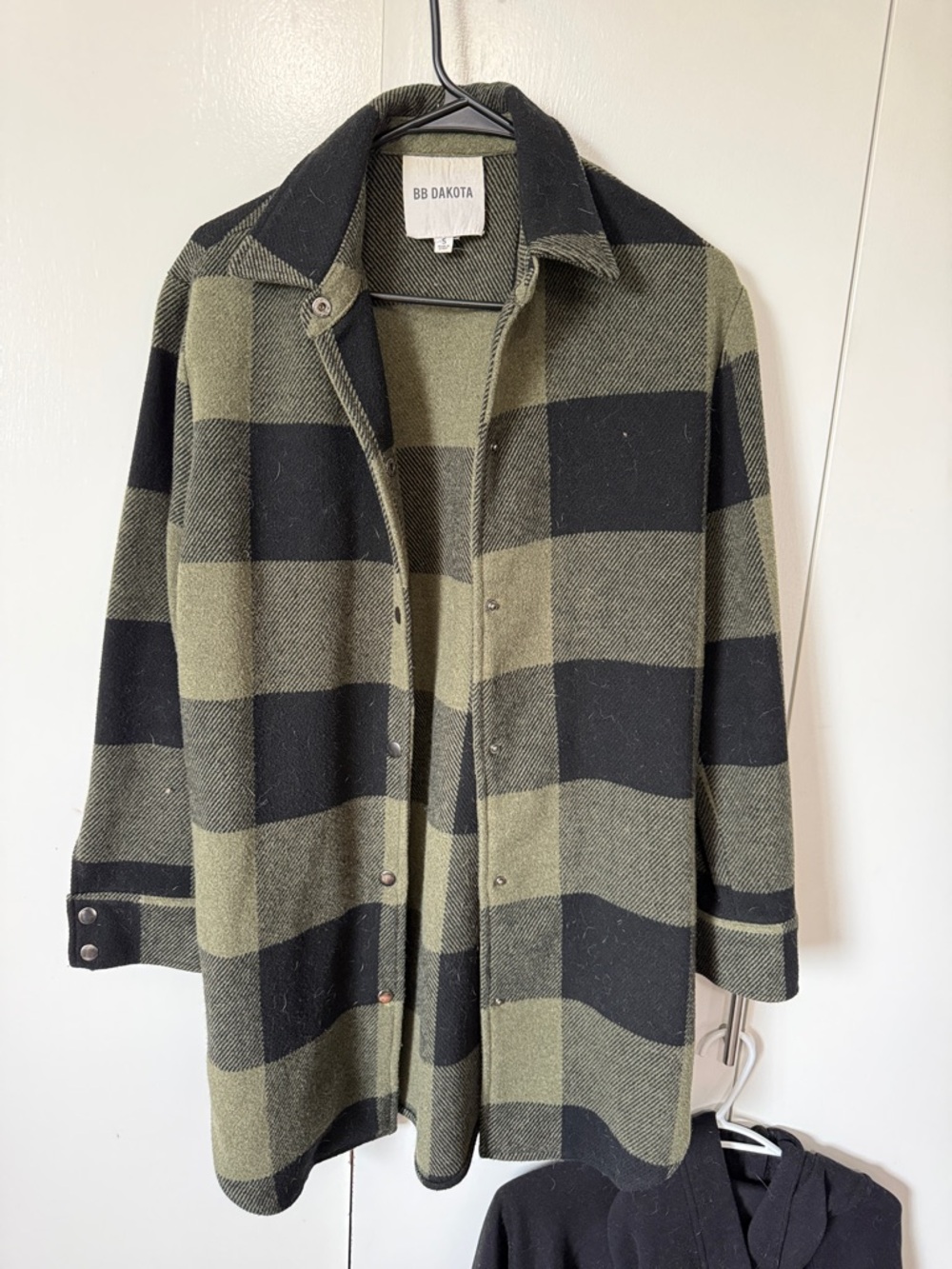 BB Dakota Olive Green and Black Plaid Button-Up Shacket